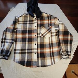 SHEIN hooded plaid shirt